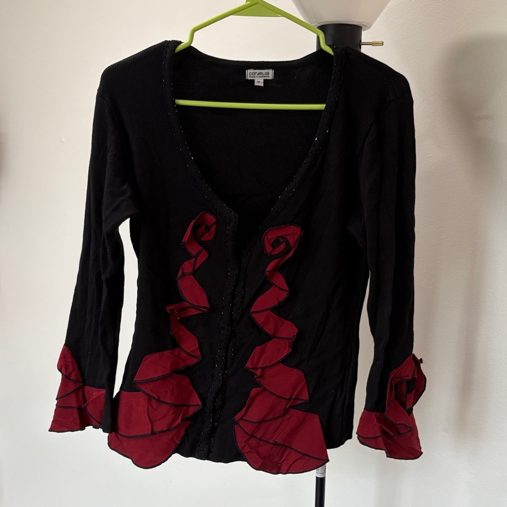 Black and Red Ruffled Women's Top